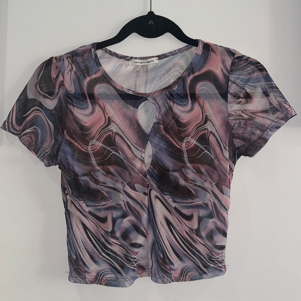 Y2K marble swirl patterned mesh tee